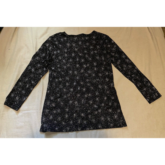 Quacker Factory Sparkle Top Womens Size M Medium Black w Silver Sparkles Blouse - Picture 3 of 11